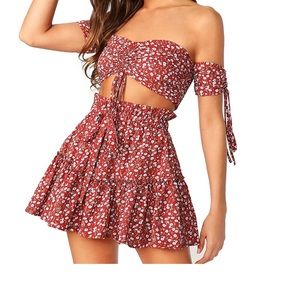 Two Piece Outfit Floral Off shoulder